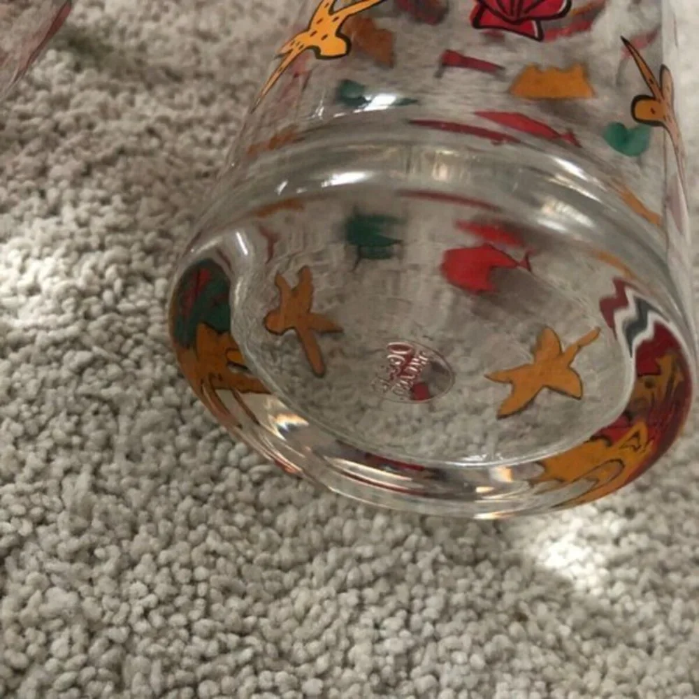 Vintage Sandcastle Bucket Bird Fish‎ HIGHBALL GLASSES (2) OCEAN BARWARE